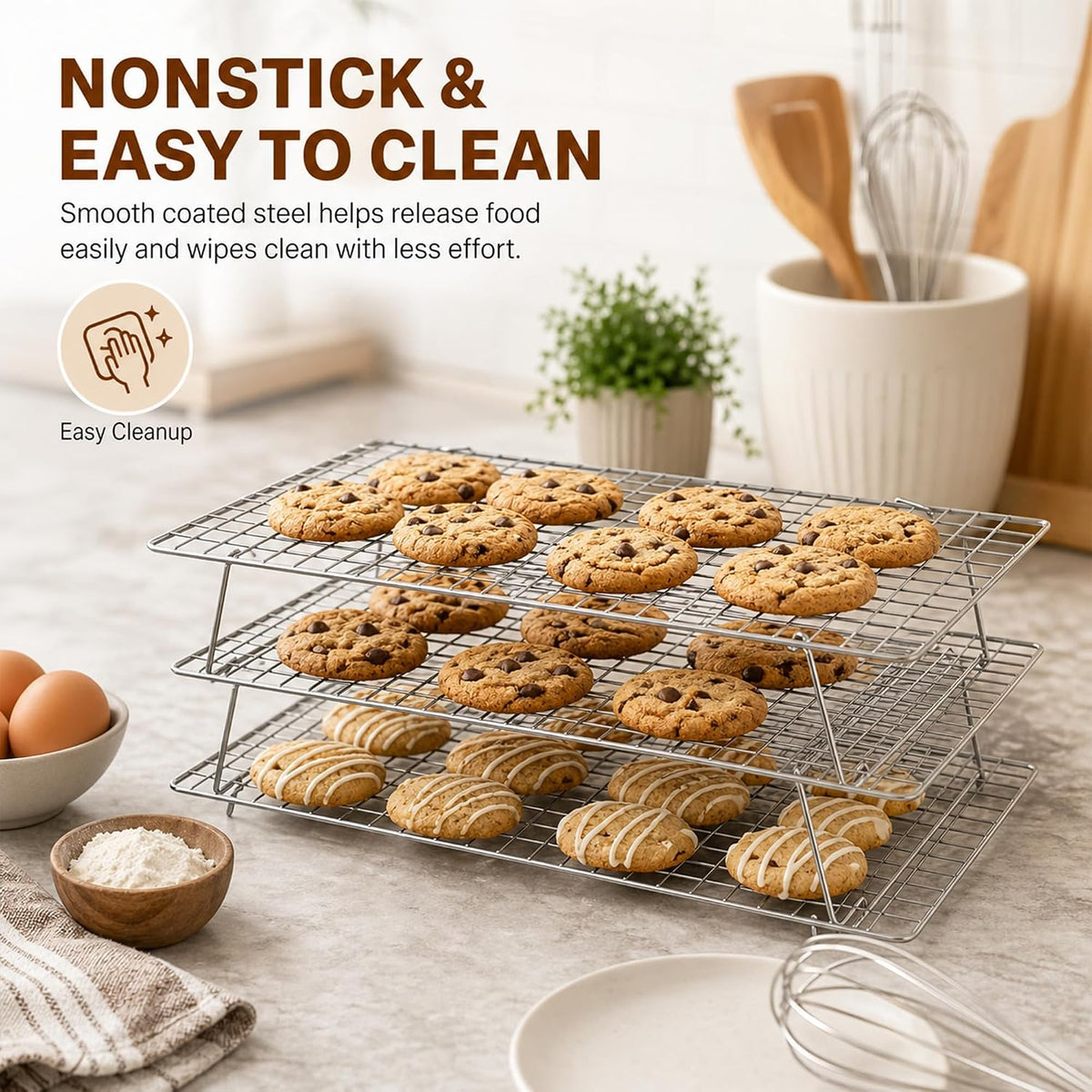 Cooling Rack 16"x10", 3-Tier Stackable & Collapsible Cooling Racks