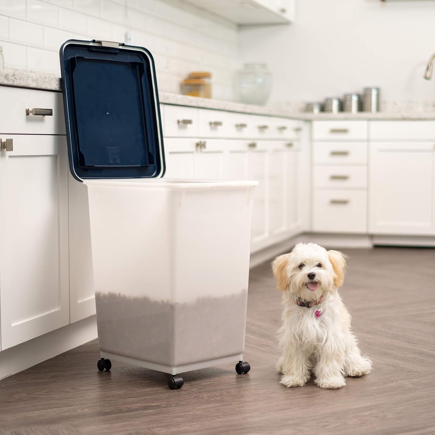 IRIS USA Airtight Dog Food Storage Container, Up to 30 lbs, Attachable Wheels, for Dog Cat Bird and other Pet Food Storage Bin, Keep Fresh, Easy Mobility, BPA Free, Black