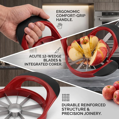Premium Apple Slicer, Heavy Duty Corer Cutter for Apples - Stainless Steel Fruit Slicer, 4.72 Inch 12 Ultra-Sharp Blades, Non-Slip Handle Lightweight Apple Cutting Gadget