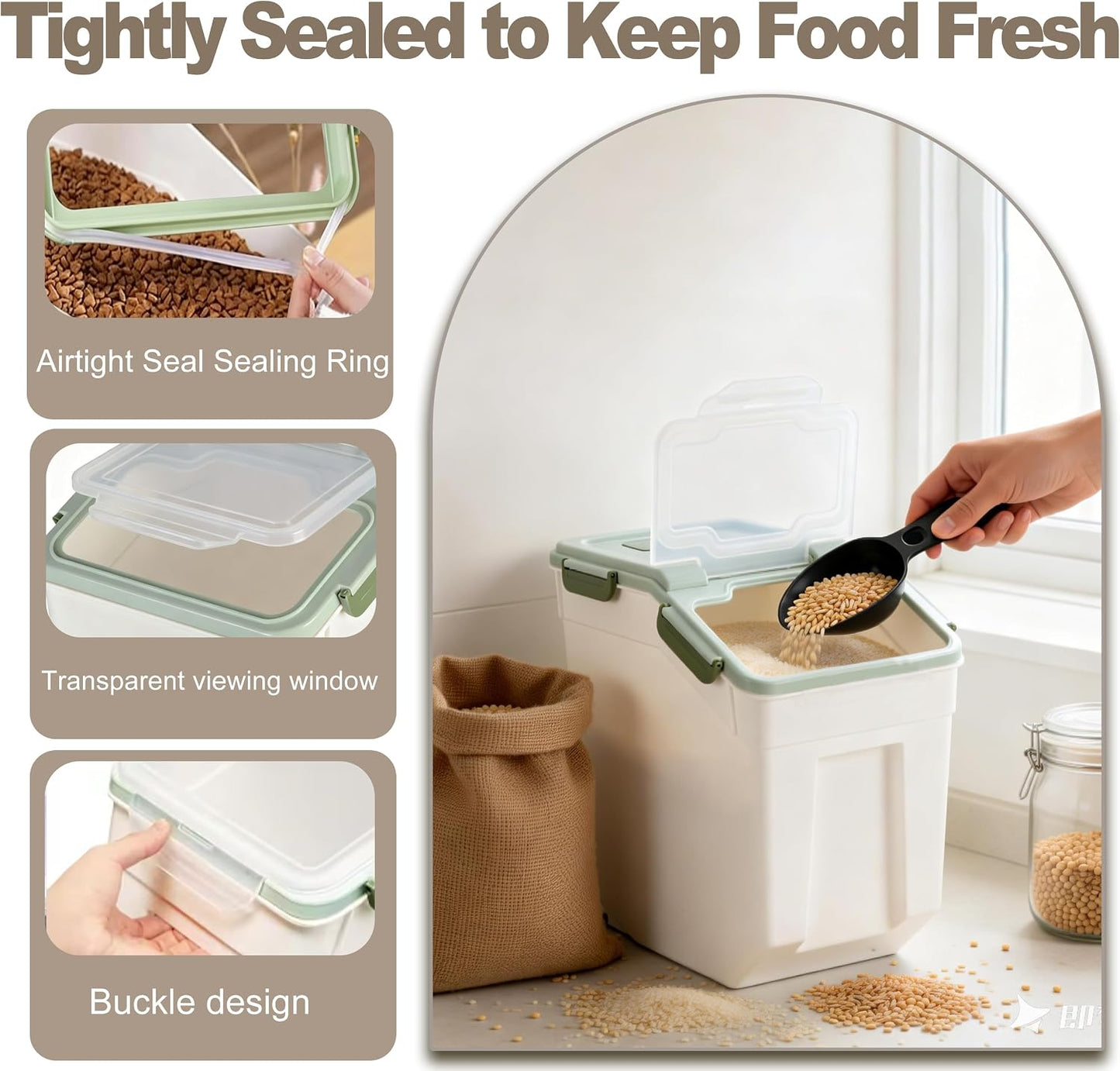 RUIAN 2Pcs Large Flour Storage Container Bin 50Lb Airtight Rice Storage Containers with Wheels Seal Locking Lid, BPA Free with Measuring Cup&Scoop for Flour, Rice, Grain 100LBS Total (Blue)