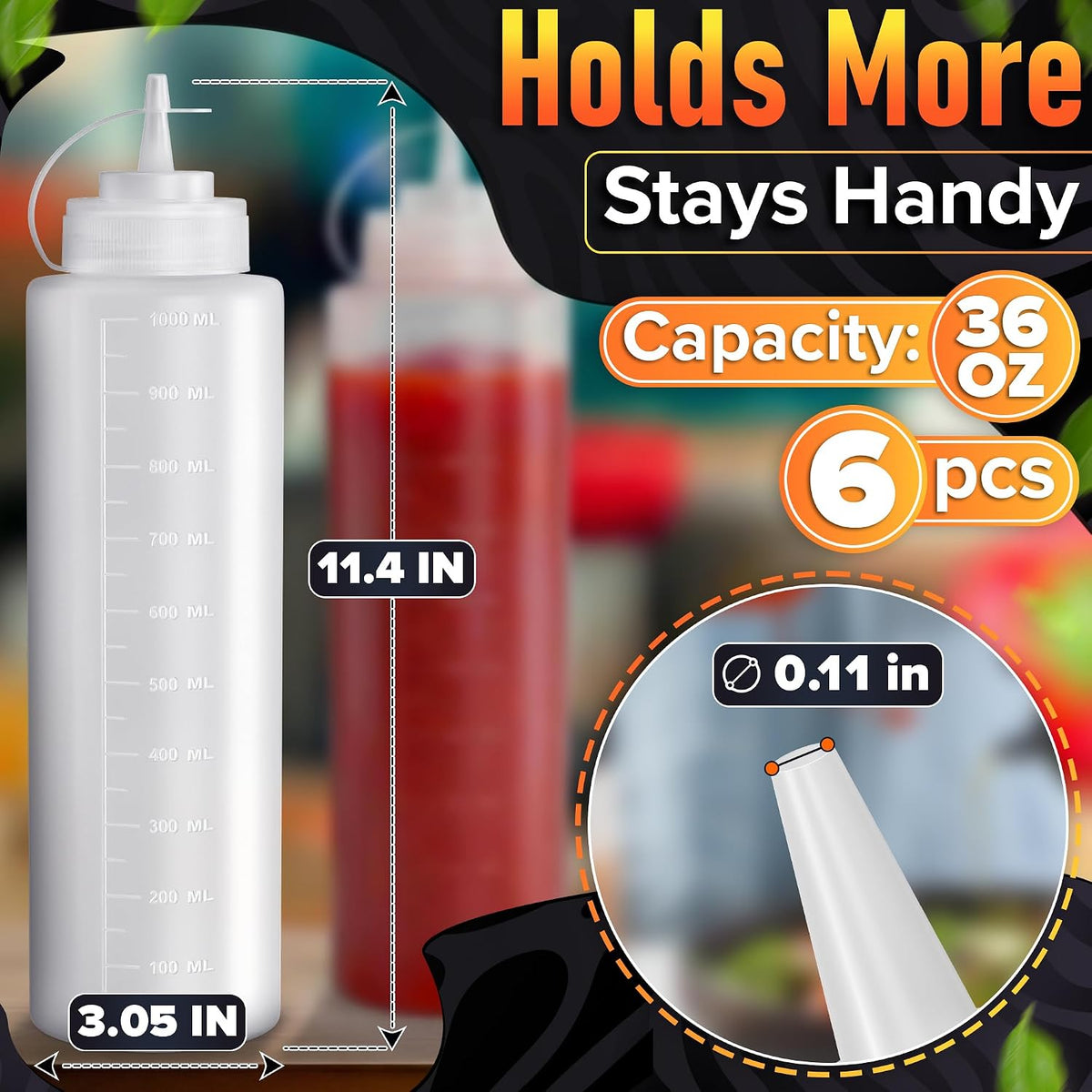 BURIUS Inverted Condiment Squeeze Bottles 16 oz for Sauces, Honey
