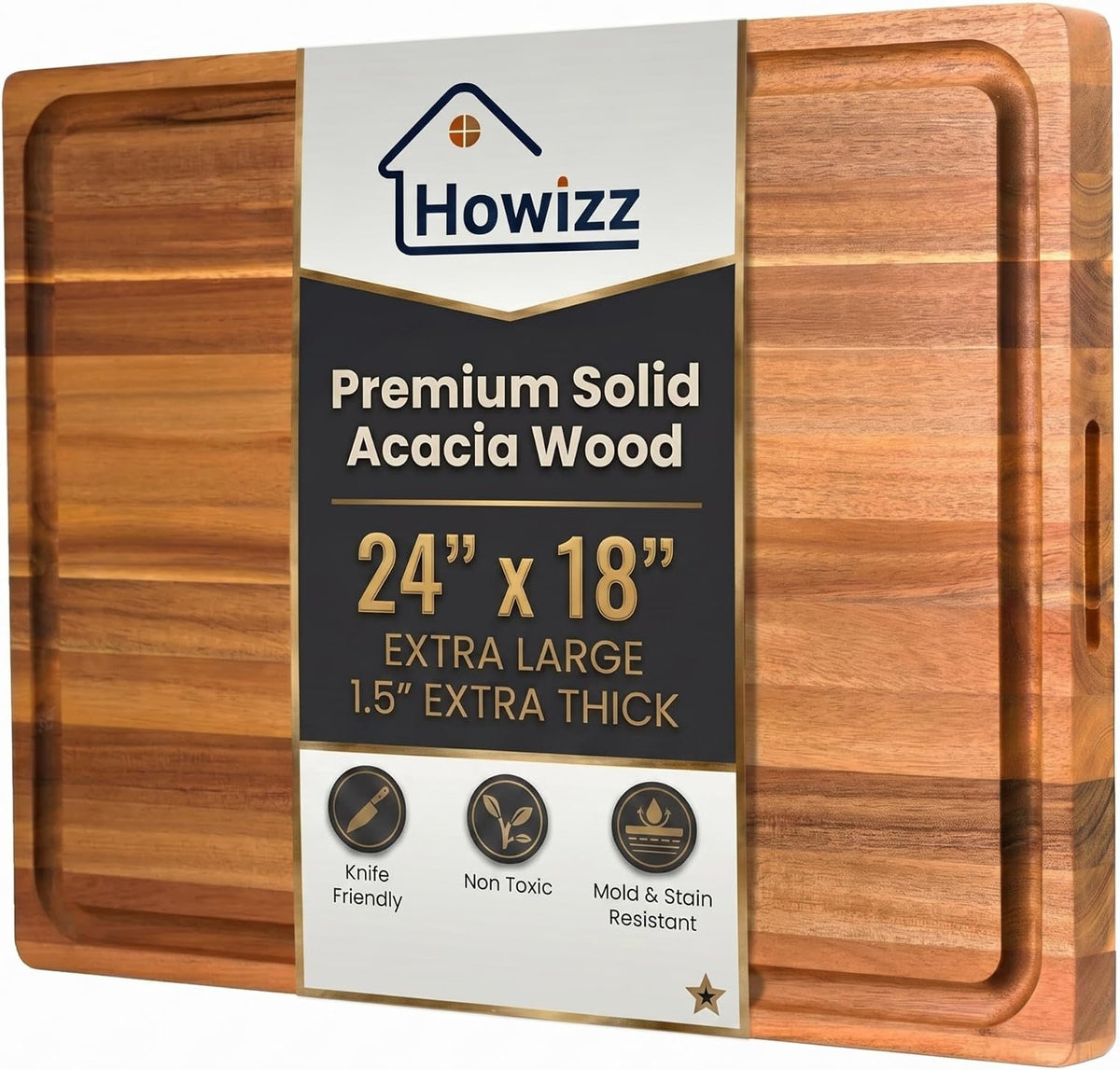 Solid Acacia Wood 20"x15" Large Cutting Board Butcher Block