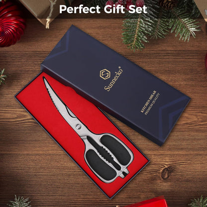 Sunnecko Heavy Duty Kitchen Scissors - Stainless Steel Kitchen Shears, Ultra Sharp Micro Serrated Poultry Shears, Cooking Scissors for Meat, Dishwasher Safe