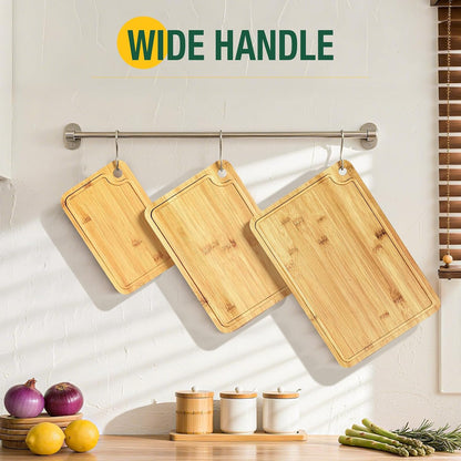 Deep-Carbonized Wood Cutting Board Set, HKKZYT 3 Pack Bamboo Chopping Boards for Kitchen with Side Handles, Charcuterie Board Juice Groove Knife-Friendly for Heavy Duty