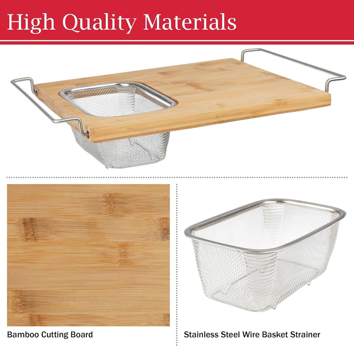 Classic Cuisine 2 in 1 Cutting Board with Strainer, Natural, 13.2” x 11.5”