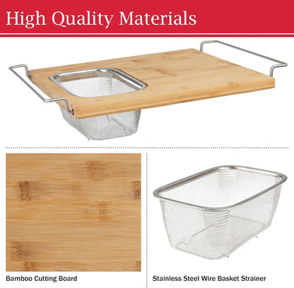 Classic Cuisine 2 in 1 Cutting Board with Strainer, Natural, 13.2” x 11.5”