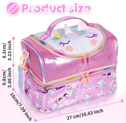 Kids Double Decker Cooler Insulated Lunch Bag, Back to School Large Meal Tote for Boys, Girls, Men, Women, with Adjustable Strap, Soccer