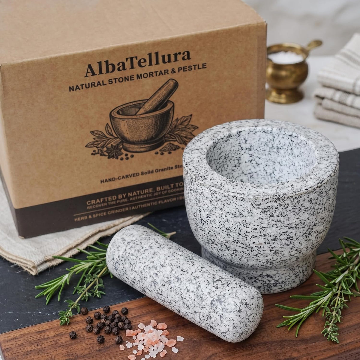 Natural Stone Mortar and Pestle Set, Granite