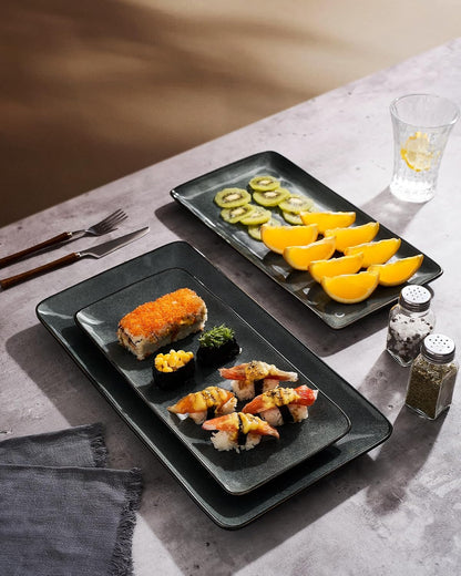 Famiware Serving Platter, Rectangular 15.67/14.1/12.6inch Serving Dishes for Entertaining, Microwave Dishwasher Safe, Stoneware Serving Trays for Party, Turkey, Cheese, Ocean Series, Cappuccino White