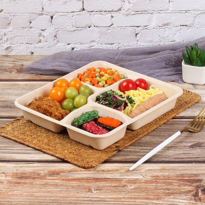 23 oz 3 Compartments disposable plates with Lids Plant Fiber 50 Pack