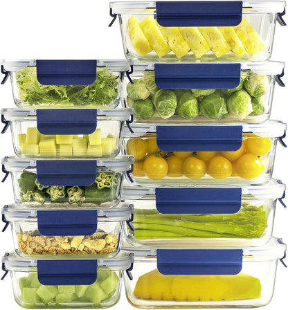 [10 pack Glass Meal Prep Containers with Lids, Glass Food Storage Containers with Snap Locking Lids for Food, Bpa-free, Easy to Open& Close/Microwave,Oven,Freezer,Dishwasher Safe/Leak-Proof