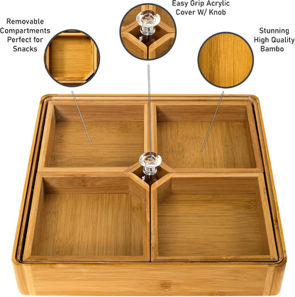 Serving Platter - Bamboo Divided Serving Tray with Lid & Removable Dividers - Great Veggie Tray Serving Dish, Candy Bowl, Serving Trays for Party, Taco Dip Parties Platters, & Chip Bowls for Parties!