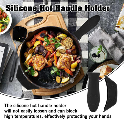 Cast Iron Handle Cover Silicone Pot Holders 2PCS Cast Iron Skillet Handles Cover Heat Resistant Silicone Hot Handle Holder Cast Irons Handless Sleeve for Frying Pan Cast Irons Skillet Griddle Cookware