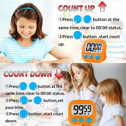 Timer for Kids Digital Kitchen Timers for Cooking- White Pink