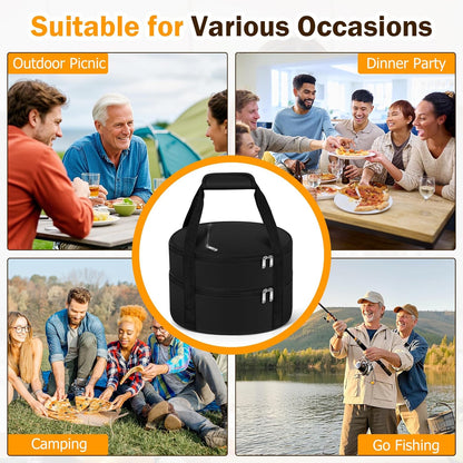 Round Insulated Casserole Carrier – 12" Portable Pie Carrier Bag for Hot or Cold Food, Leakproof Thermal Lunch Tote with Handle for Parties Picnic & Travel - Grey