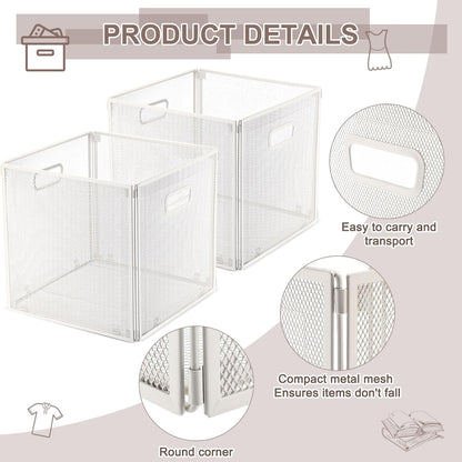 Funnymoom 2 Pcs Foldable Metal Wire Basket 13 x 13 Inch Black Cube Storage Bins Stackable Wire Laundry Baskets Organizer with Handle for Shelves Pantry Cabinet File Graduation Gift