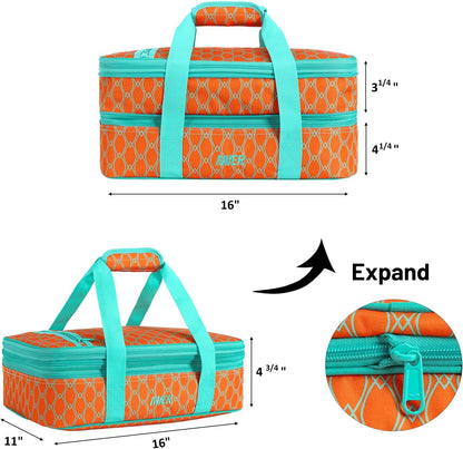 MIER Insulated Double Casserole Carrier Bag for Lasagna Lugger, Potluck Parties, Picnic, Beach, Fits 9 x 13 Inches Baking Dish, Casserole Dish, Expandable, Dark Blue
