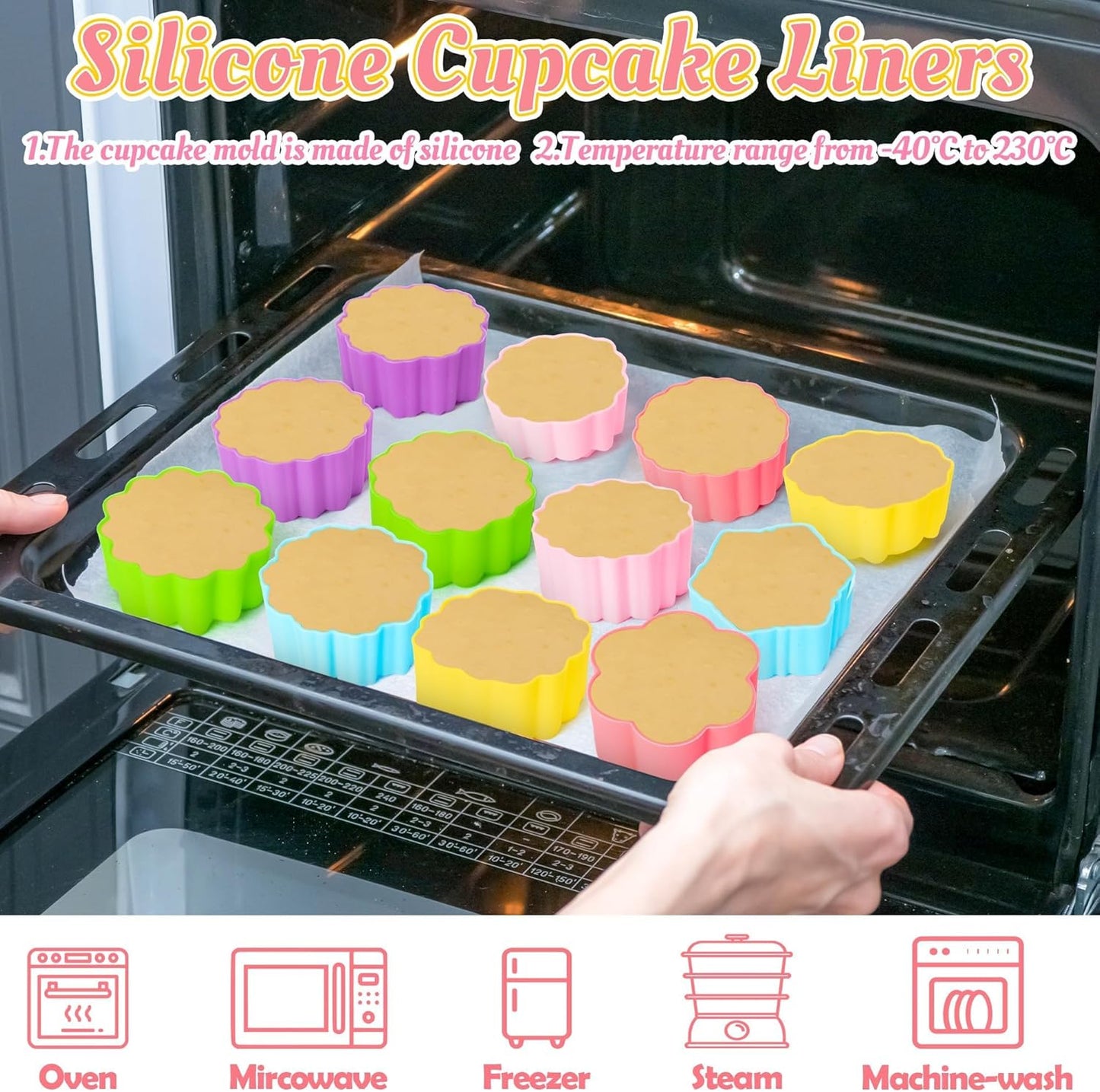 R HORSE Mini Silicone Cupcake Liners Molds - 60Pcs 2 Inch Muticolor Floral Shaped Baking Cups, Reusable Non-Stick Cupcake Wrappers Muffin Baking Liners for Oven Microwave Dishwasher Safe