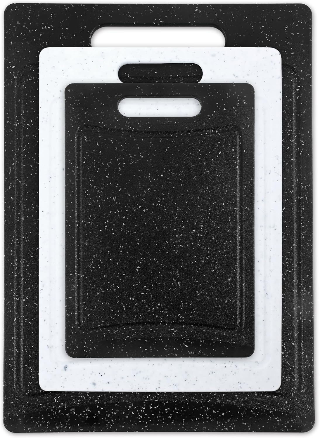 COOK WITH COLOR Non-Slip Cutting Board Set – Kitchen Essentials with Easy Grip Handle for Meat, Veggies, and Fruits, 3 Cutting Boards, Speckled White