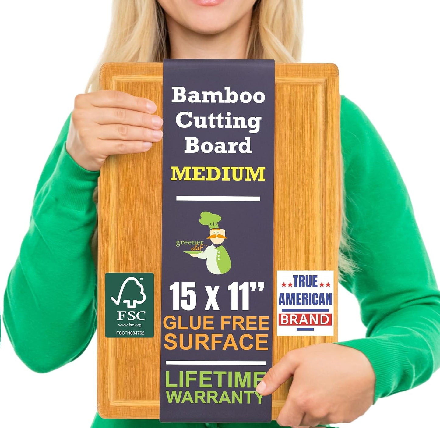 Greener Chef Luxury Bamboo Cutting Board Set of 3 with Glue-Free Surface Technology - Extra Spacious Wood Cutting Boards for Kitchen and XL Chopping Board Set - Replacements for Life