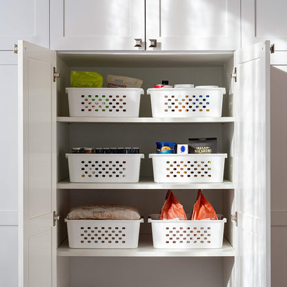 IRIS USA Plastic Storage Baskets, 6-Pack, Made in USA, Shelf Baskets Small Baskets Organizing Bins for Pantry Countertops Closet Shelves Laundry Room Office, Multi-Purpose, Nestable, Easy Carry, Black