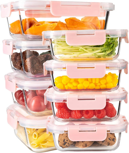 16PCS (8 Bowls + 8 Lids) High Borosilicate Glass Meal Prep Containers, Food Storage Containers with Airtight Lids, Glass Lunch Bento Boxes,Dishwasher Safe, blue