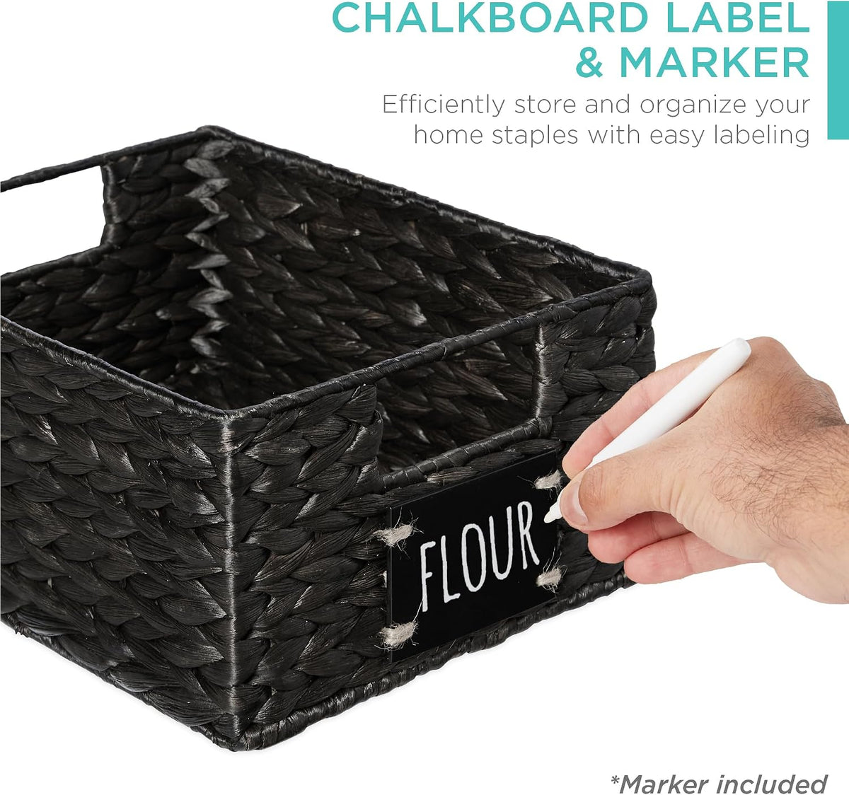 Best Choice Products Set of 4 9x12in Water Hyacinth Pantry Baskets, Woven Organizers w/Chalkboard Label, Chalk Marker - Natural