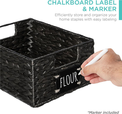 Best Choice Products Set of 4 9x12in Water Hyacinth Pantry Baskets, Woven Organizers w/Chalkboard Label, Chalk Marker - Natural