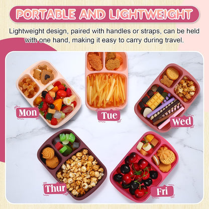 Honeydak 5 Pack Snack Containers 3 Compartment Bento Snack Boxes Divided Meal Prep Containers with Lids Reusable Adults Lunch Food Storage Box for School Work Travel(Elderberry)