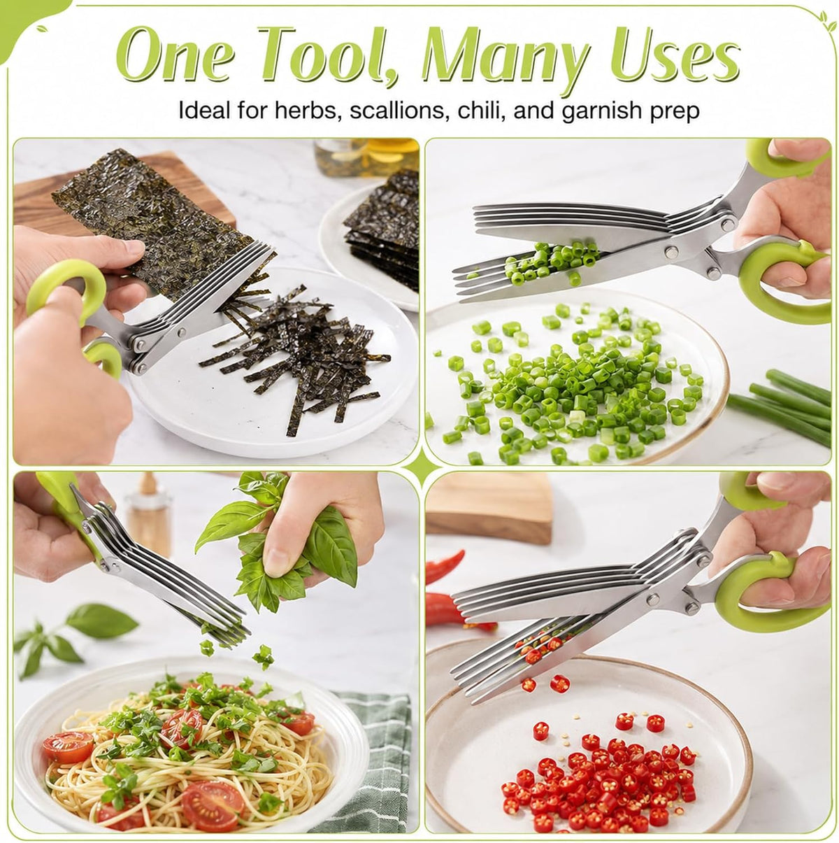 5-Layer Vegetable Shears, Multipurpose 5 Blade Scissors，Green