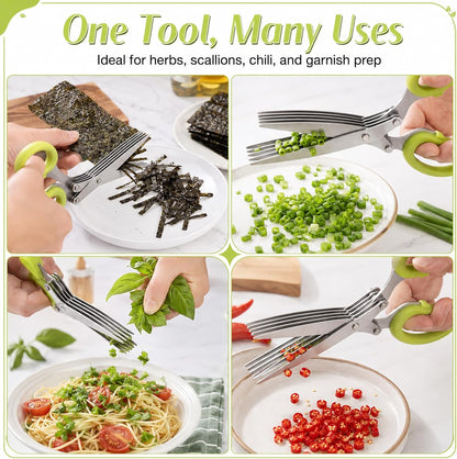5-Layer Vegetable Shears, Multipurpose 5 Blade Scissors，Green
