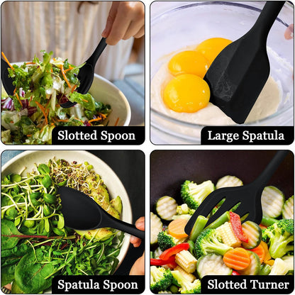 LIANYU Non-Toxic Silicone Kitchen Utensils Set, 8 Piece Non-Scratch Cooking Spoons & Spatulas, Stainless Steel Core, Heat Resistant & Dishwasher Safe, Khaki