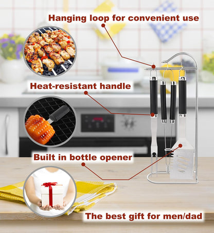 ROMANTICIST 20pcs Heavy Duty BBQ Grill Tool Set in Case - The Very Best Grill Gift for Father's Day and Christmas - Professional BBQ Accessories Set for Outdoor Cooking Camping Grilling Smoking