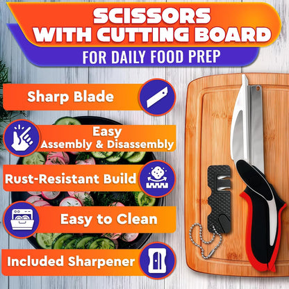 2 in 1 Kitchen Scissors for Food with Knife Sharpener (Grey)