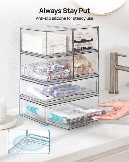 Vtopmart Stackable Storage Drawers Set of 5, Clear Plastic Organizer Bins for Baby Bottle, Beauty Supplies Storage, Ideal for Kichen Countertop, Vanity, Bathroom, Cabinet, Pantry Organization