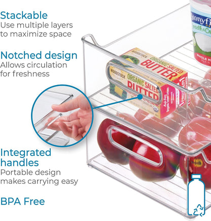 iDesign Stackable Plastic Pantry Bin with Handles, Set of 2, Clear | For Cabinets or Fridge, Made in USA