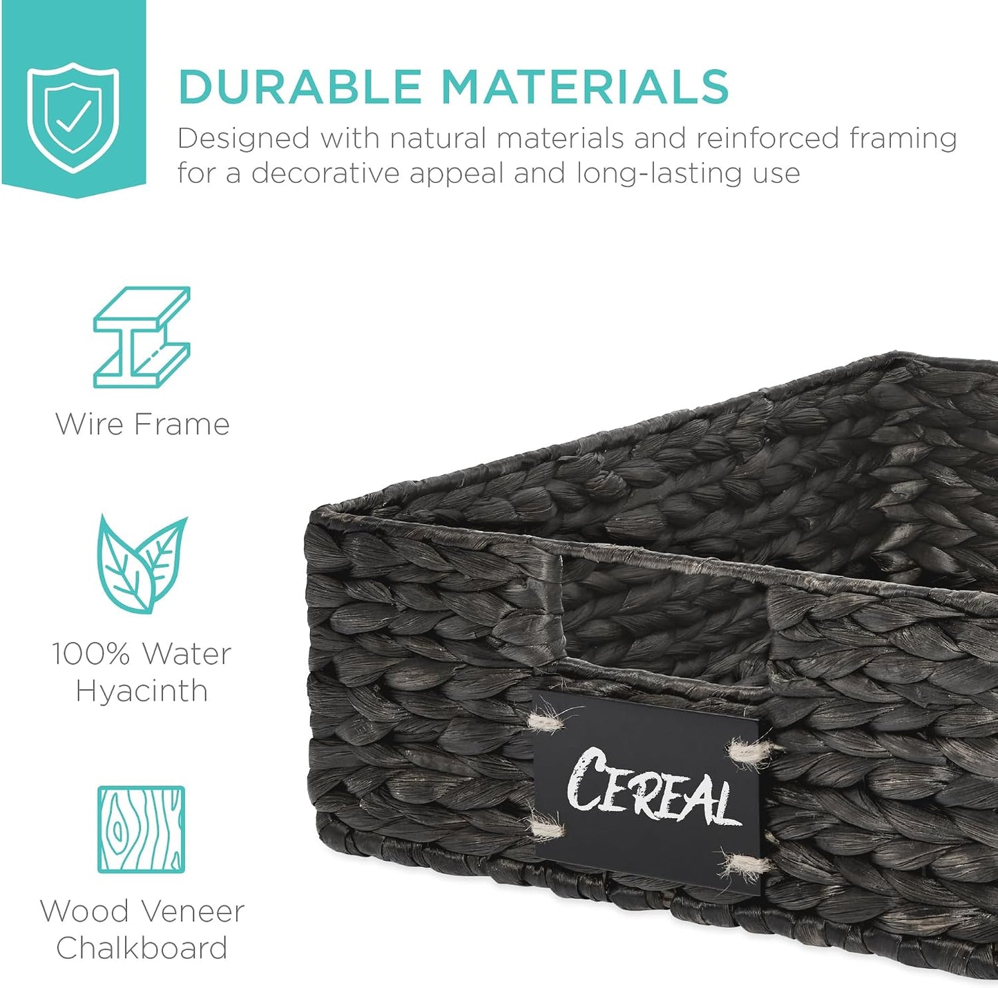 Best Choice Products Set of 4 9x12in Water Hyacinth Pantry Baskets, Woven Organizers w/Chalkboard Label, Chalk Marker - Natural