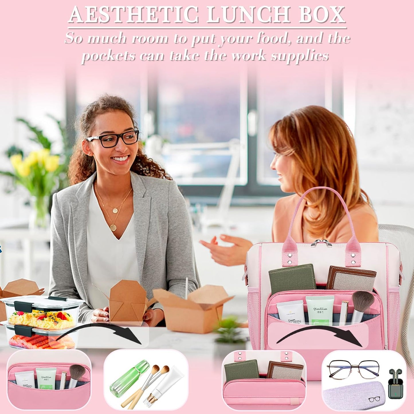 TuErCao Small Lunch Bag Lightweight Insulated Lunch Box for Women Work Portable Soft Cooler for Picnic Travel Road Trips, Loncheras para Mujer, Black