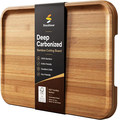 Non Toxic Deep-Carbonized Bamboo Cutting Board, 15 x 11 Inch