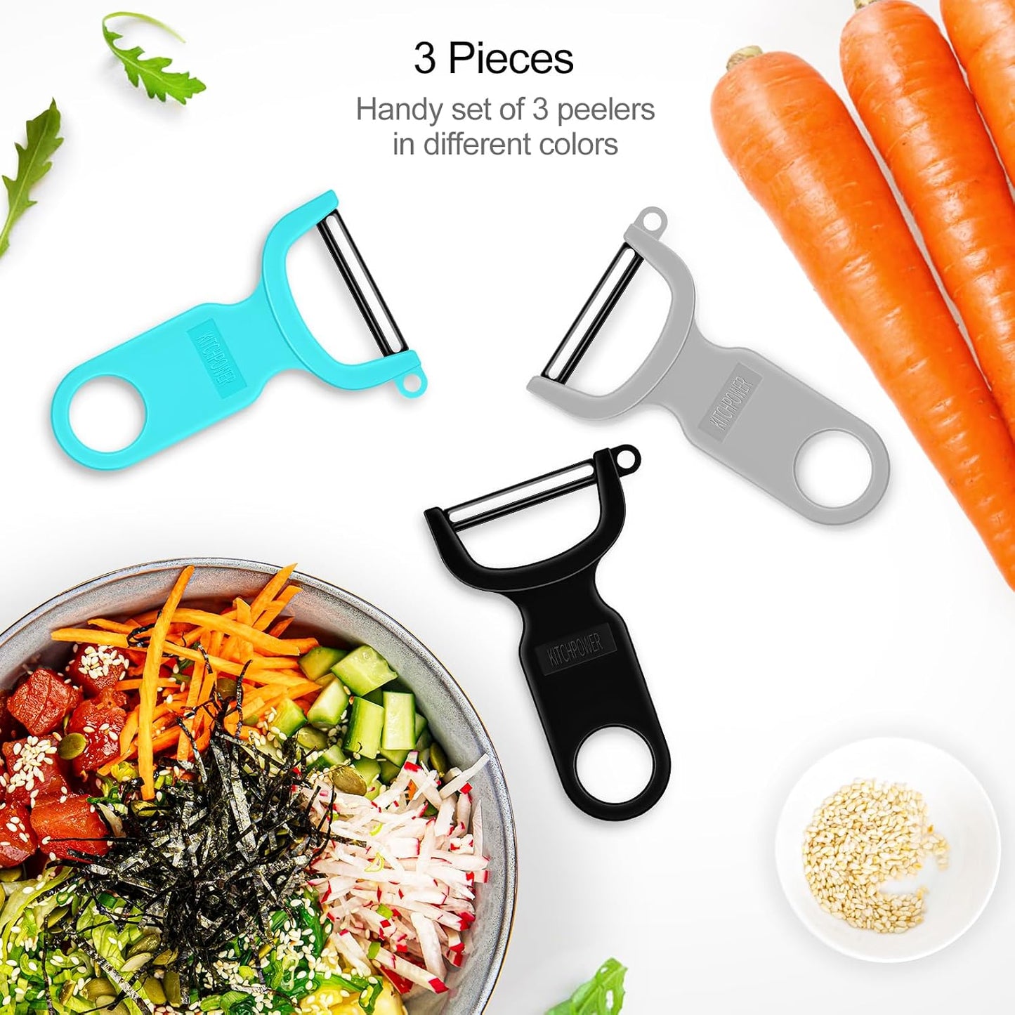 Original Vegetable Peeler Carbon Steel Blade 3-Pack Red/Green/Yellow