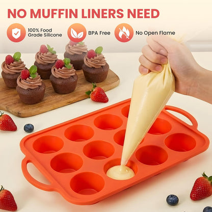 2Pack Silicone Muffin Pan for Baking with Metal Reinforced Frame, 12 Cup Regular Size Cupcake Pan, BPA Free Silicone Muffin Tray, Cupcake Baking Pan Molds for Oven Dishwasher Safe - Blue
