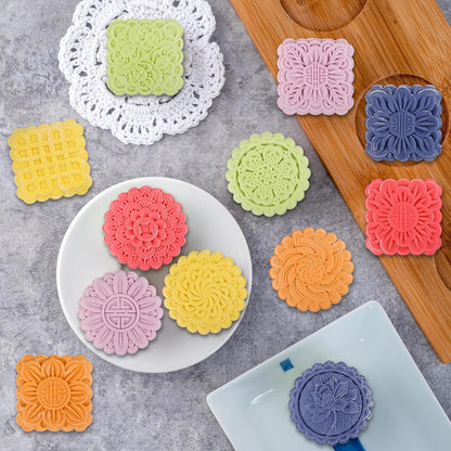 Luxiv 50g Mooncake Mold Set, 12 Patterns Round And Square Hand Press Molds