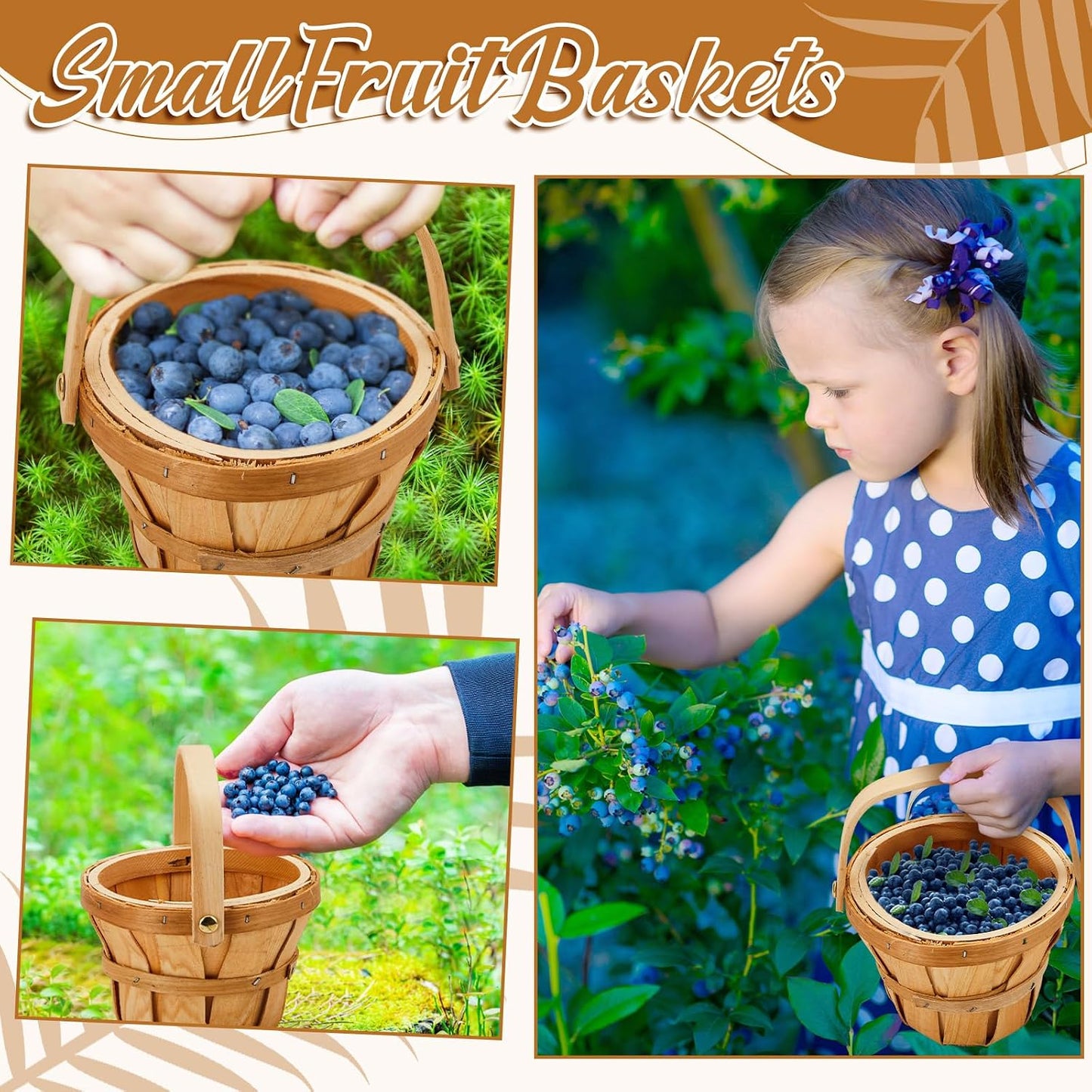 Marsui 15 Pcs Small Wooden Berry Baskets – 4 x 5.1 Inch Handcrafted Beach Baskets with Reinforced Handles, for Fruit, Market, Crafts, Gifts, Garden Picking & Decor (Brown)