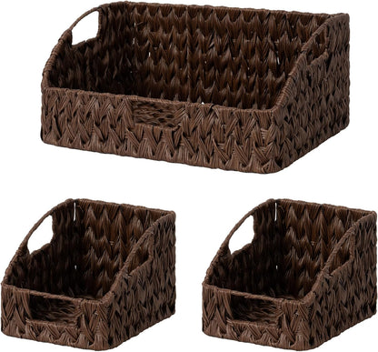 GRANNY SAYS Wicker Storage Baskets for Shelves, Trapezoid Woven Basket with Handles, Storage Wicker Baskets for Pantry, Water Hyacinth, 2-Pack