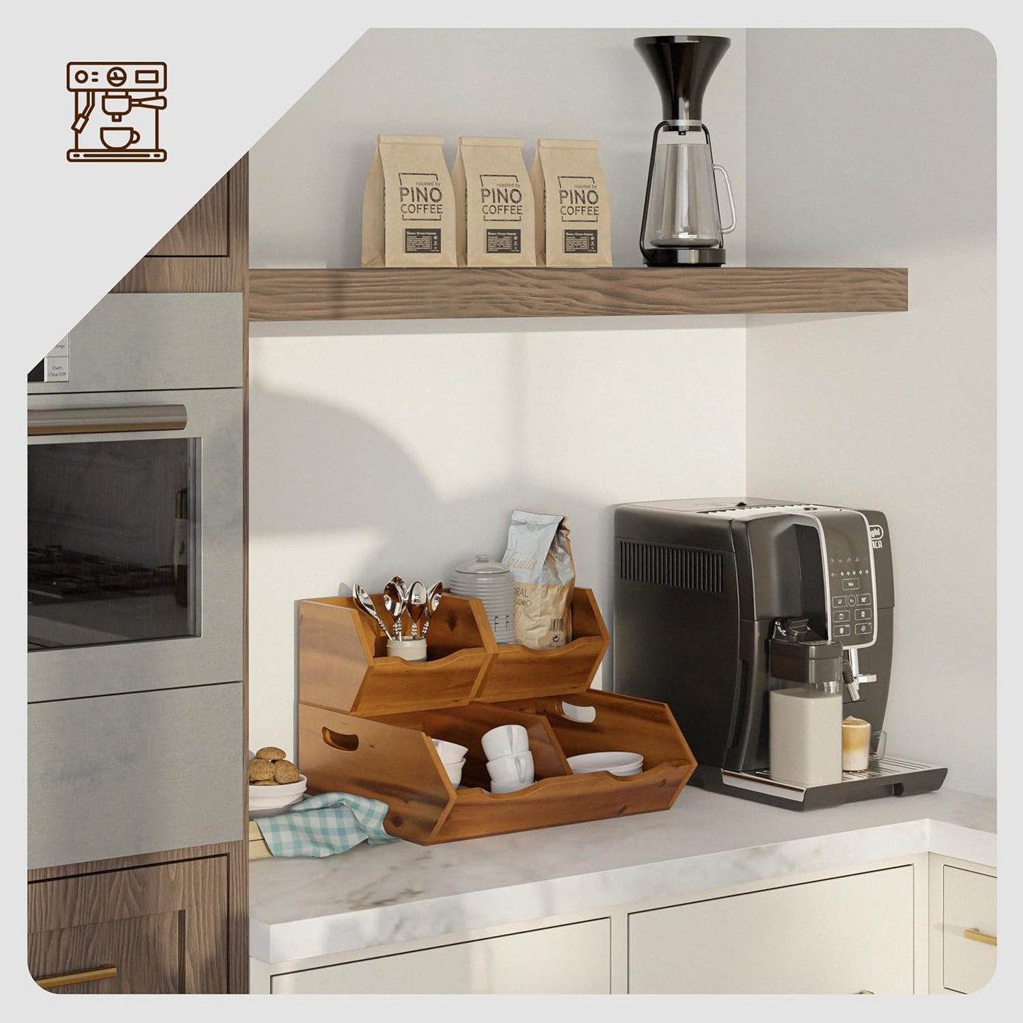 HOLANA Acacia Potato and Onion Storage Bin - Stackable Wooden Storage Bins - Pantry Baskets Organization and Storage - Onion and Potato Storage Bins for Kitchen Storage Organization