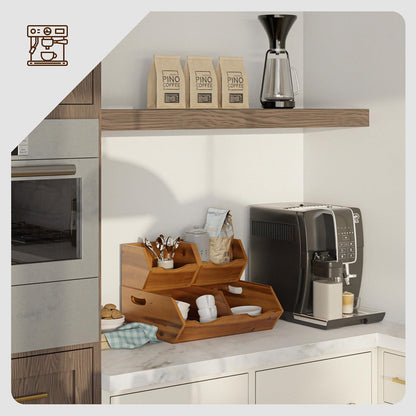 HOLANA Acacia Potato and Onion Storage Bin - Stackable Wooden Storage Bins - Pantry Baskets Organization and Storage - Onion and Potato Storage Bins for Kitchen Storage Organization
