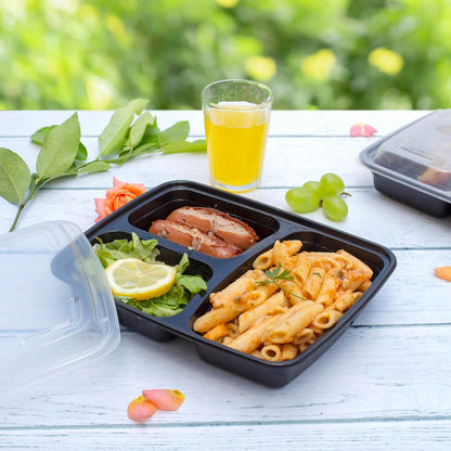 GUSTO [24 oz - 50 Count 3-Compartment Meal Prep Containers with Lids – Reusable, Microwaveable, Dishwasher & Freezer Safe, BPA-Free Food Storage Boxes for Portion Control (Formerly Comfy Package)