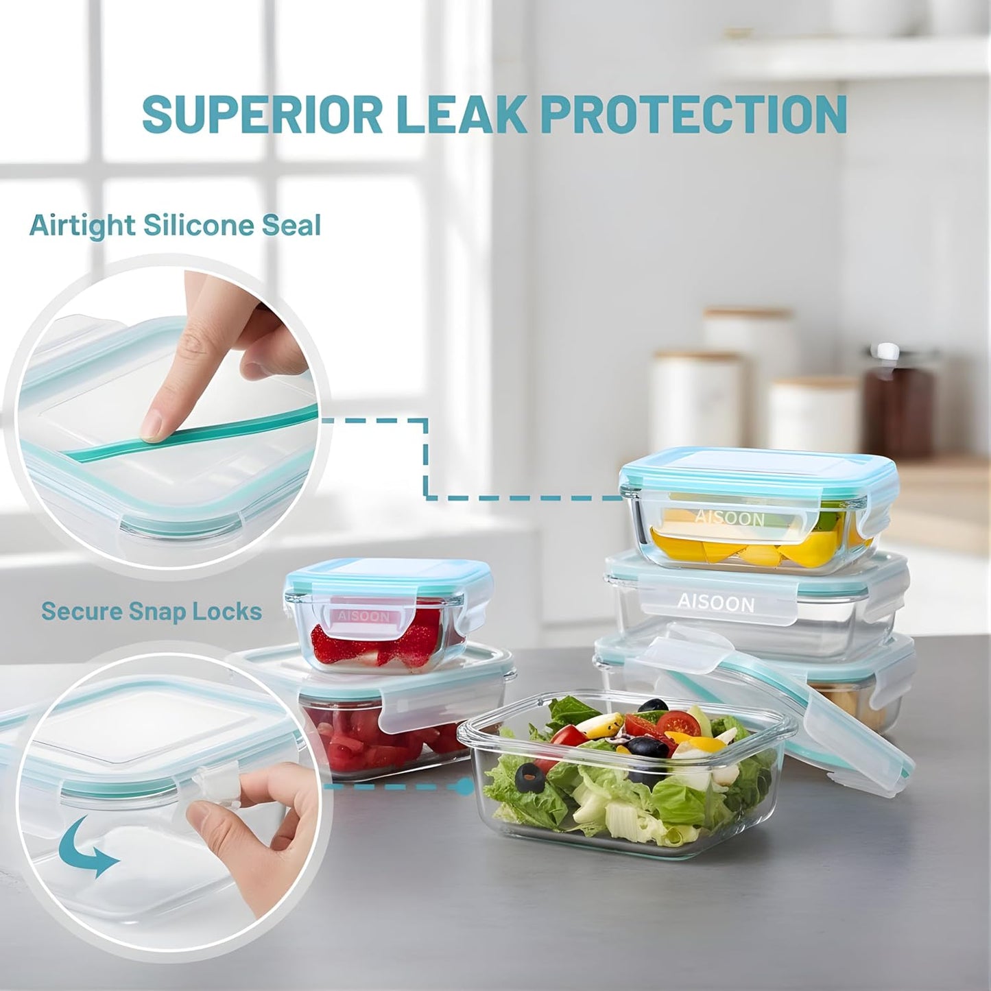 TYKOON AISOON 16 Pcs (pack of 8) Glass Food Storage Containers with Lids, Meal Prep Containers,Leak Proof, Dishwasher Safe Glass Food,Oven/Microwave/Freezer Safe((8 Lids & 8 Containers)