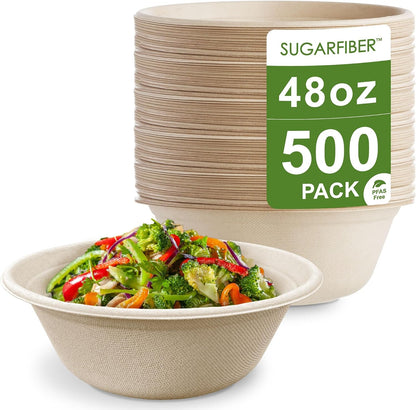 32oz Compostable Paper Bowls Disposable Round Natural Soup Bowls, 50 Count