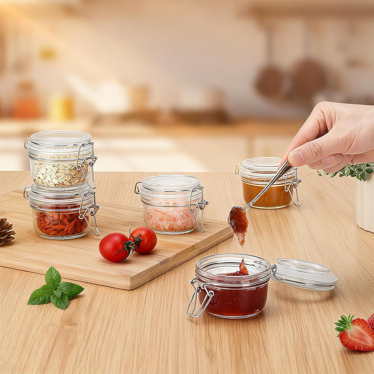 Spice Jars Set of 6, 4 oz Glass Spice Jars with Airtight Lids and Labels, Small Seasoning Jars for Spices, Herbs, Kitchen Spice Organizer